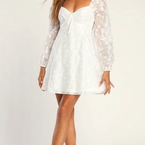 Small White Floral Jacquard Mini Babydoll Dress